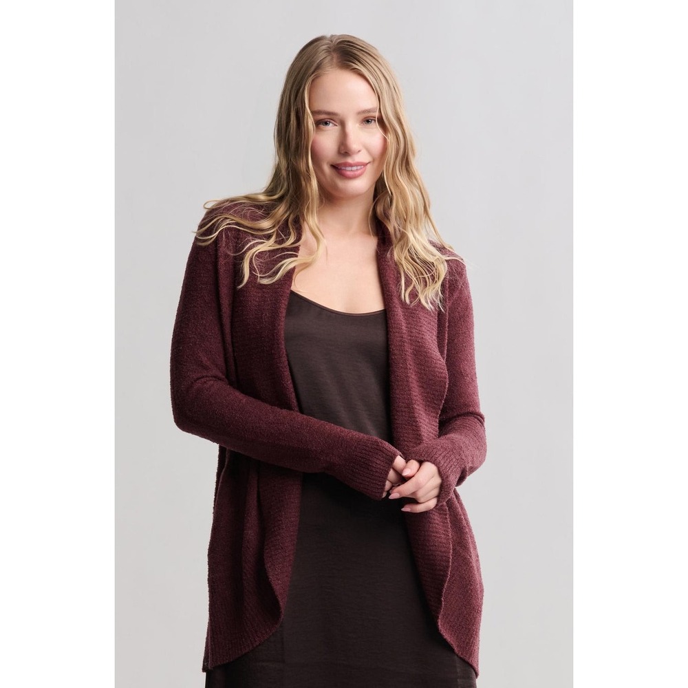 Barefoot Dreams CozyChic Lite Circle Cardigan Deep Aubergine Open Front M